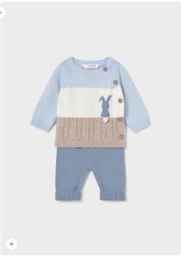 Conjunto pantalon celeste y jersey con diseno conejito Celeste 2-4 MESES