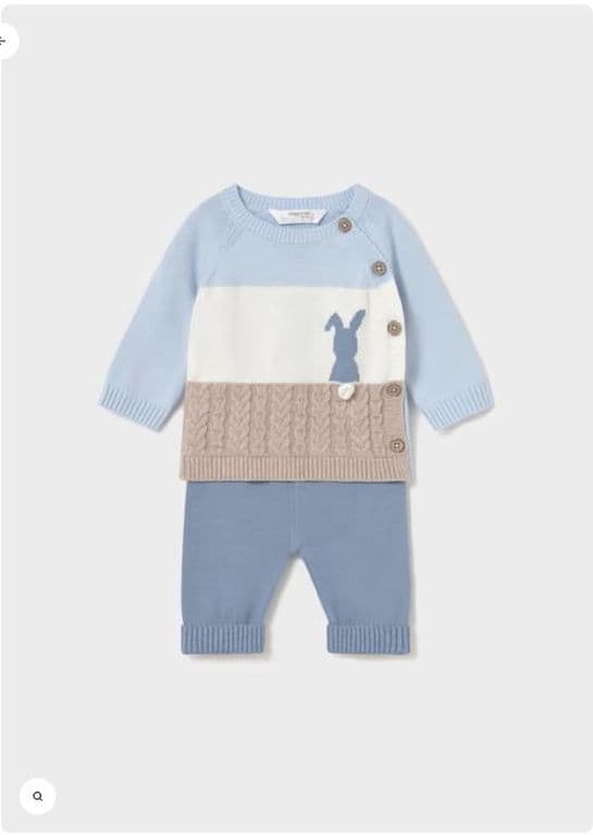 Conjunto pantalon celeste y jersey con diseno conejito Celeste 2-4 MESES