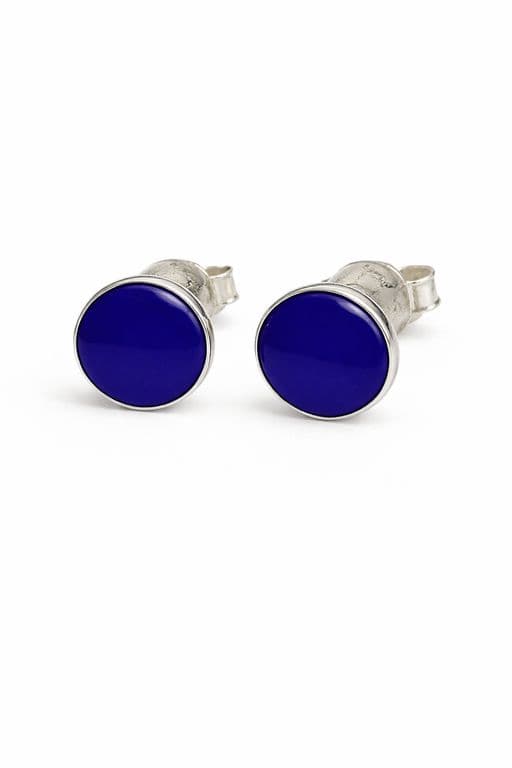 Aros Lapislazuli Circular Plata 950 Tornillo Mariposa Mujer Elegantes Piedra Azul