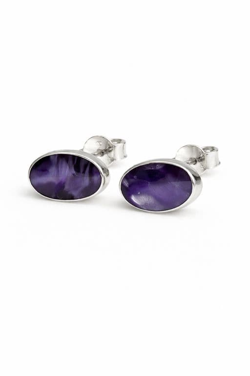 Aros Amatista Ovalado Plata 950 Tornillo Mariposa Mujer Elegantes Piedra Morado