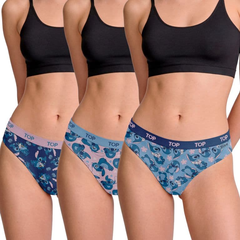 Calzon Bikini Algodon Pack 3 Stitch C5 Multicolor L