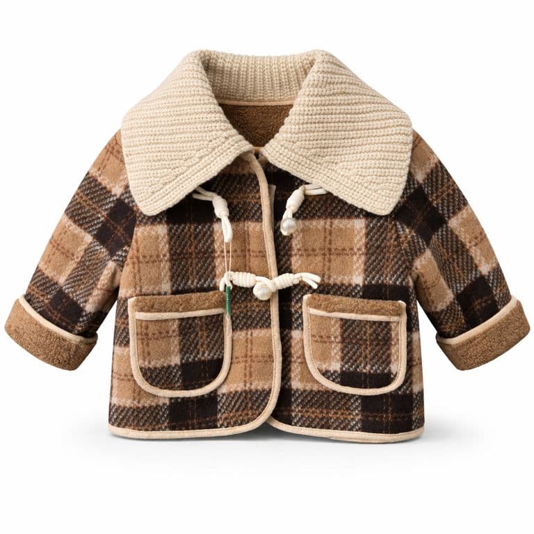 Chaqueta Nino Invierno Cuadros Abrigo Polar Grueso Marron 2