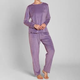 Pijama Plush Cuello Polo Pantalon Liso Mujer Lila M