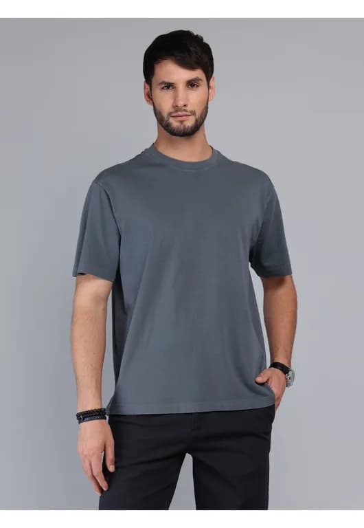Polera Lisa Stone Wash Regular Fit Gris Oscuro Gris Oscuro S