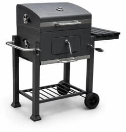 Parrilla a Carbon Premium con Tapa y Termometro Grande, Movil con Ruedas y Mesa Lateral