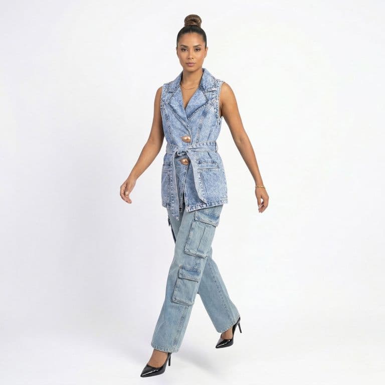 Blazer Chaleco Largo Denim Mujer Ginebra Celeste M
