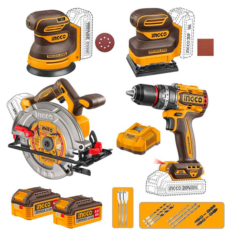 SET SIERRA CIR + TALADRO PE+LIJADORA ROT Y ORB +2BAT/CARG