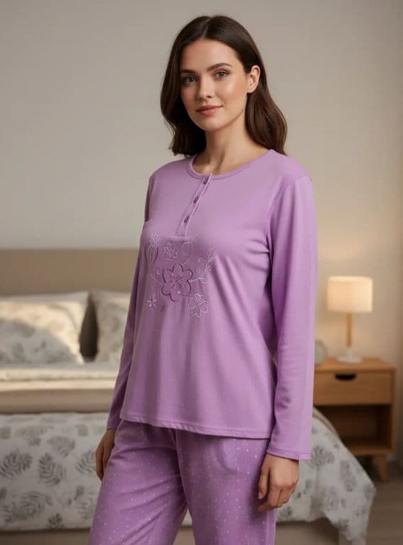 Pijama Mujer Largo Diseno Rosa M