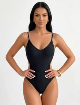 Traje de Bano de Una Pieza Negro Colaless con Espalda Abierta y Tiras Cruzadas Negro S