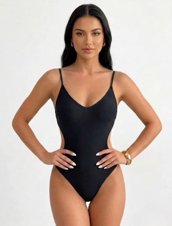 Traje de Bano de Una Pieza Negro Colaless con Espalda Abierta y Tiras Cruzadas Negro S