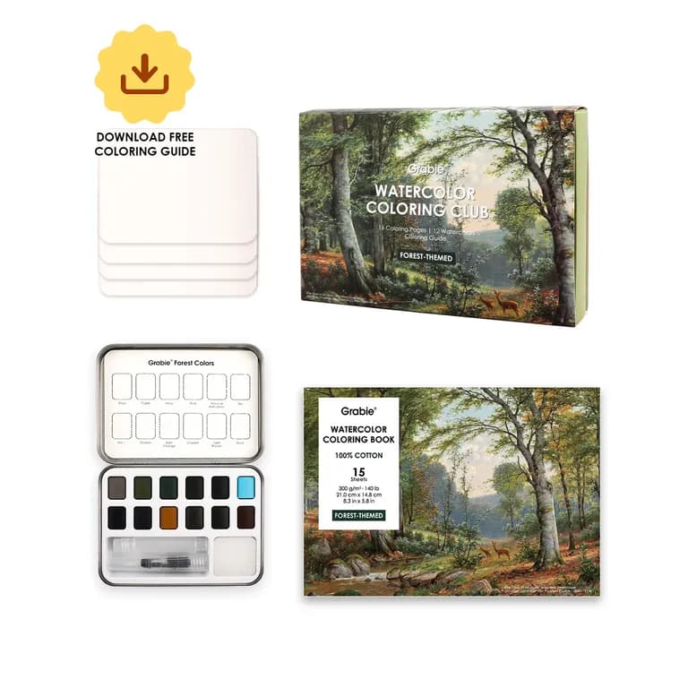 Club Box: Kit de Acuarela + Libro de Tematica Bosque