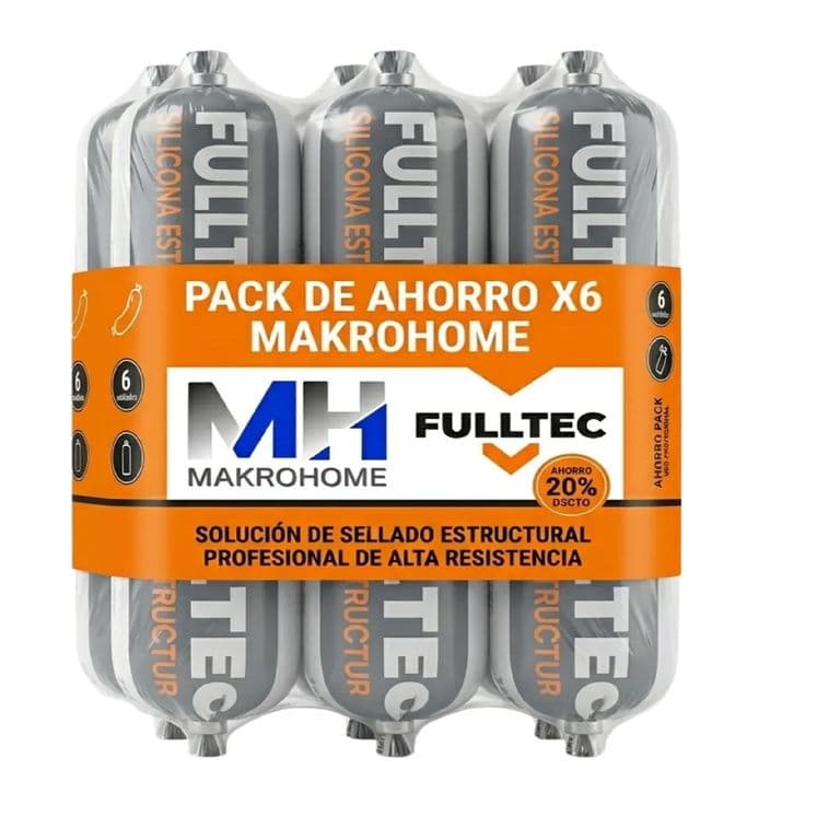 Pack 6 Sellador Poliuretano Estructural 600ml Negro