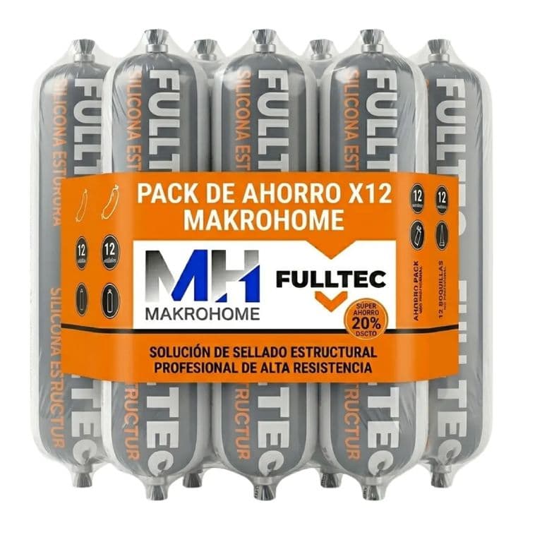 Pack 12 Sellador Poliuretano Estructural 600ml Negro