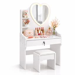 Tocador Infantil Nina Blanco con Espejo LED y Taburete 60x33x122 cm Cajones con Llave