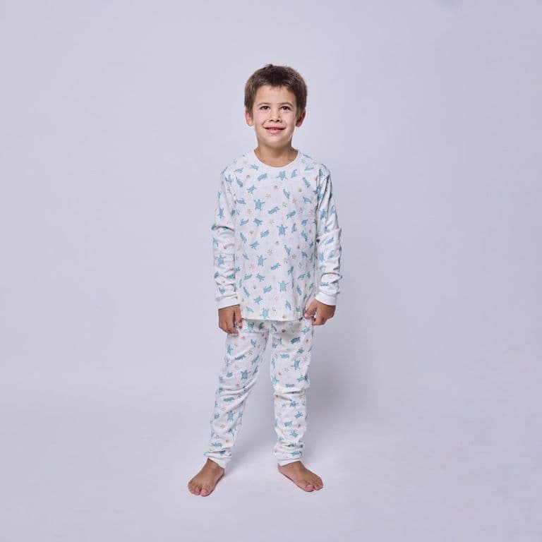 Pijama largo tortugas acuarela nino Blanco 3