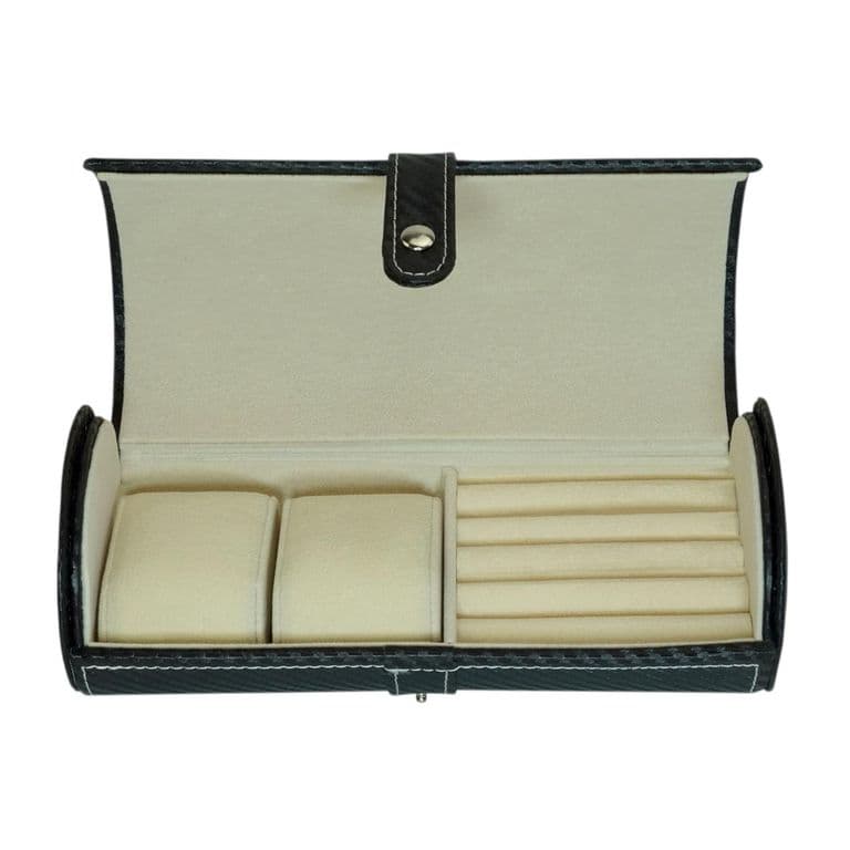 Caja Redonda Reloj y Joyas Fibra Carbono Negra Negro TALLA UNICA