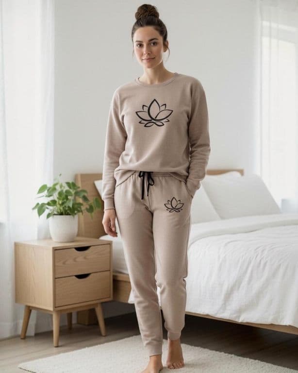 Pijama Franela Mujer Estampado Flor de Loto Beige Beige XL
