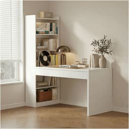 Escritorio Rocio Moderno Con Estanteria Lateral 2 Cajones Blanco