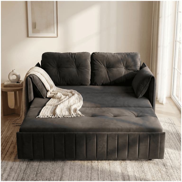 Sofa Cama 170cm tela tecnica Base De Fierro con Almacenamiento NEGRO