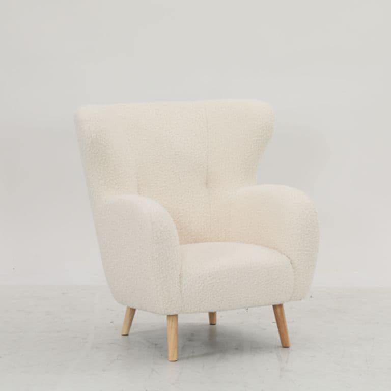 Sillon Poltrona Aspen de Tela Sherpa y Madera - Blanco