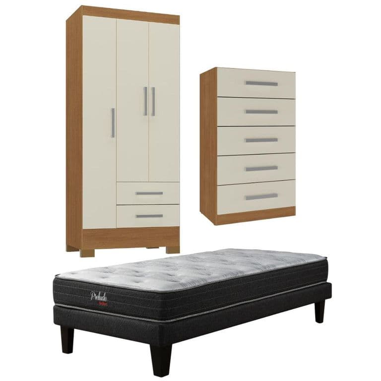 Combo Cama europea prelude 1.5 plazas + Closet 3 puertas + Comoda 5 Cajones