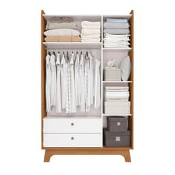 Closet Infantil 3 Puertas + 2 Cajones Blanco-Canela