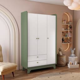 Closet Infantil 3 Puertas + 2 Cajones Blanco-Verde