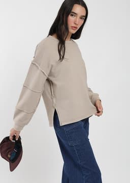Poleron Cuello Redondo Acanalado Mujer Gris L