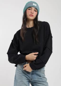 Poleron Cuello Redondo Acanalado Mujer Negro L