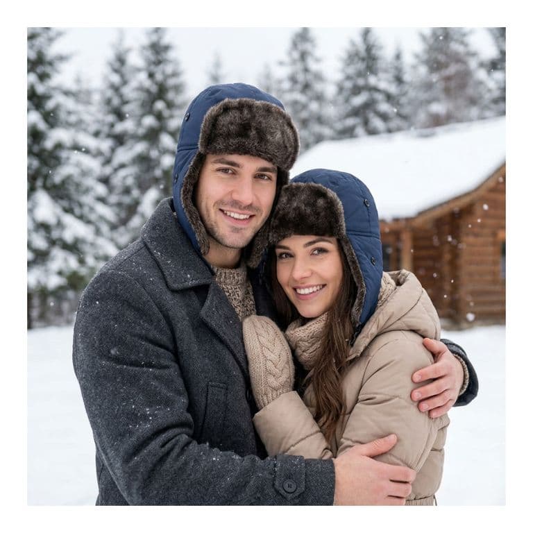 Gorro Ruso Unisex De Lona Parka Calido Termico Azul TALLA UNICA