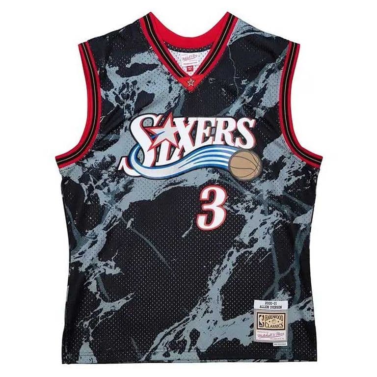Camiseta Mitchell and Ness Philadelphia 76ers Allen Iverson 3 Marble Negro L
