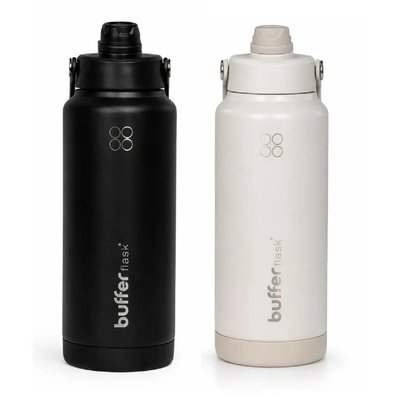 Termo Botella Agua Termica Acero Inox 1L 2 en 1 Set de 2 - Blanco