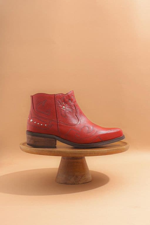 Botin Cuero Mujer Zapador Rojo Rojo 37