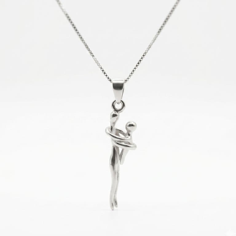Collar Abrazo Eterno Mama e Hijo Plata Ley 950 Plateado TALLA UNICA