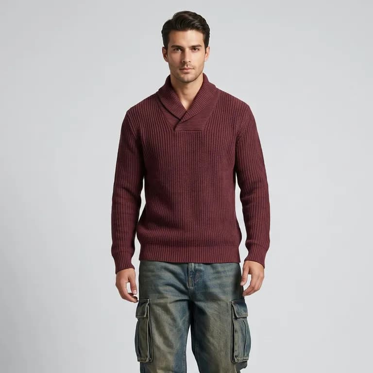 Sueter Jersey Cuello Smoking Tejido Hombre Otaki Burdeos S