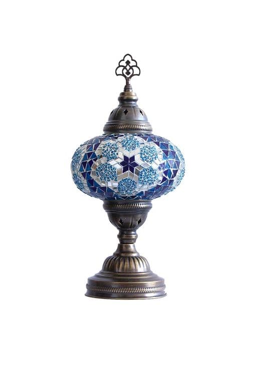 Lampara turca de mesa M prisma azul y turquesa + ampolleta
