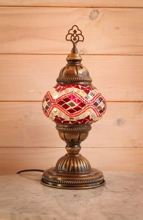 Lampara turca de mesa S Rombos rojos + ampolleta