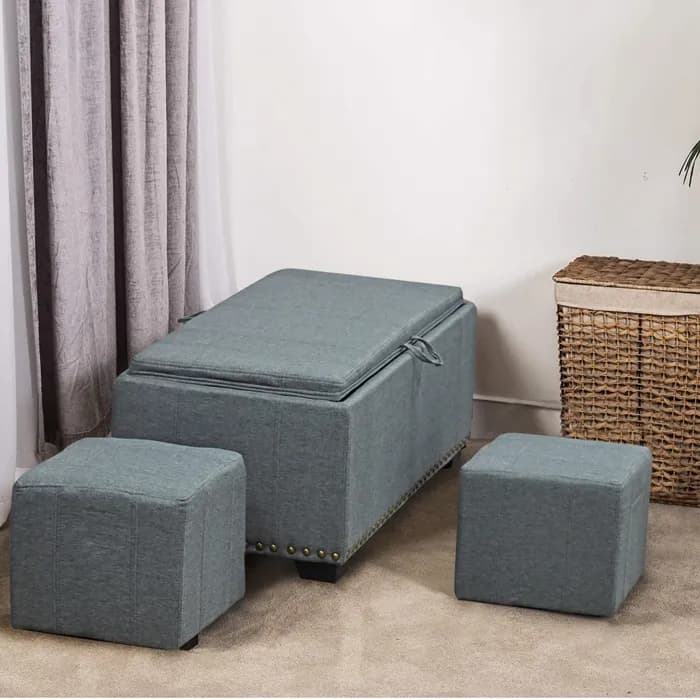 Banqueta + 2 Pouff Grey, mesa de centro