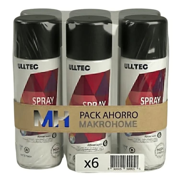 Pack X6 Pintura Spray Tela Madera Metal Plastico Vehicular Negro