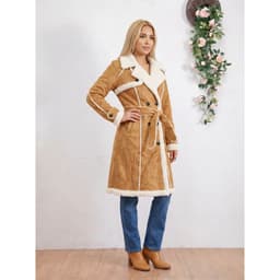 Abrigo Largo Chaqueta Mujer Tipo Gamuza Interior Chiporro Z836 Cafe Claro M