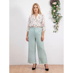 Pantalon Mujer Vestir Semi Formal Tipo Lino Recto Tiro Alto 912 Celeste S/M