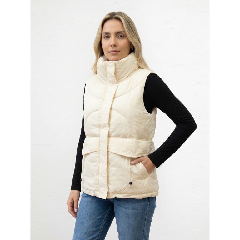 Parka Mujer Sin Mangas Chaqueta Puffa Acolchada Sin Gorro 8020 Blanco S