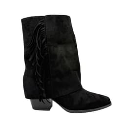 Botin alto para mujer flecos tapada Negro Negro 40