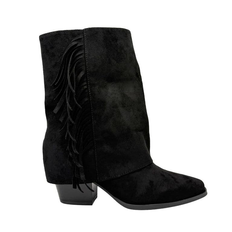 Botin alto para mujer flecos tapada Negro Negro 40