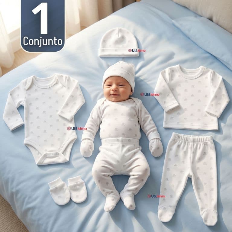 Conjunto Set 5 Piezas Body Camiseta Panty Gorro Manoplas Algodon Bebe Nino Multicolor 0 MESES
