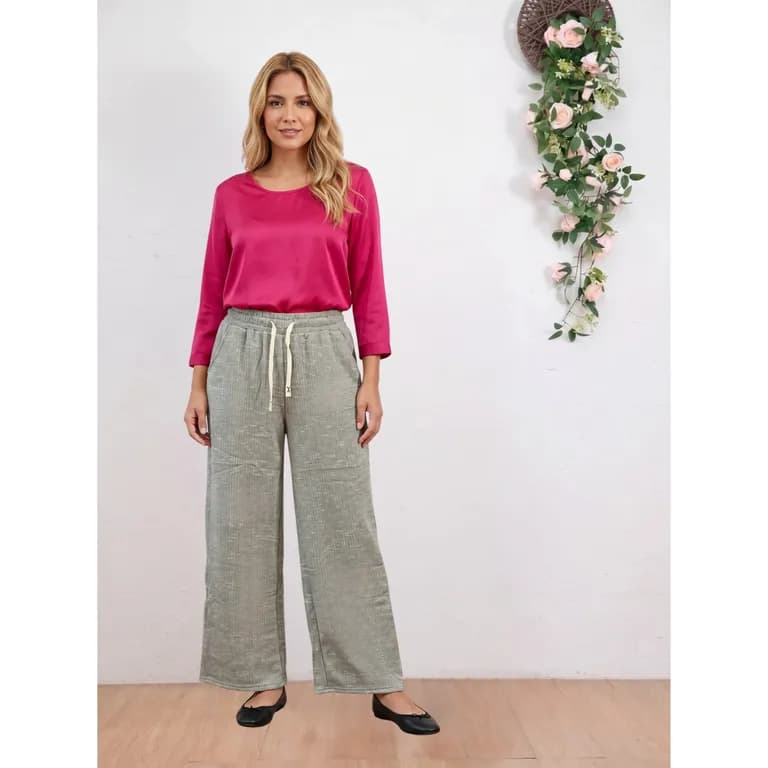 Pantalon Largo Recto Mujer Tipo Lanilla Invierno Grueso 7505 Gris Oscuro M/L
