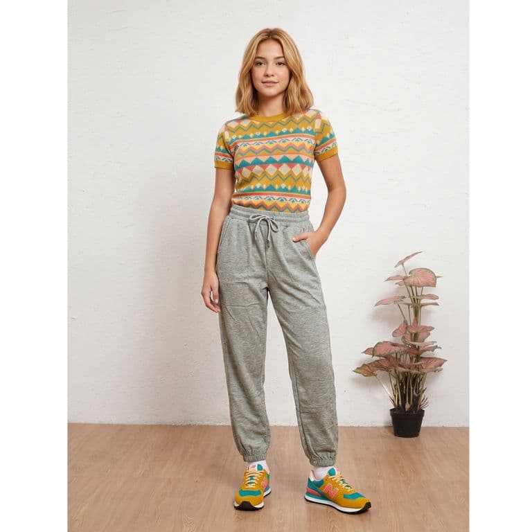 Pantalon Buzo Juvenil Jogger Verano Bolsillos Acanalado A50 Gris Claro M/L