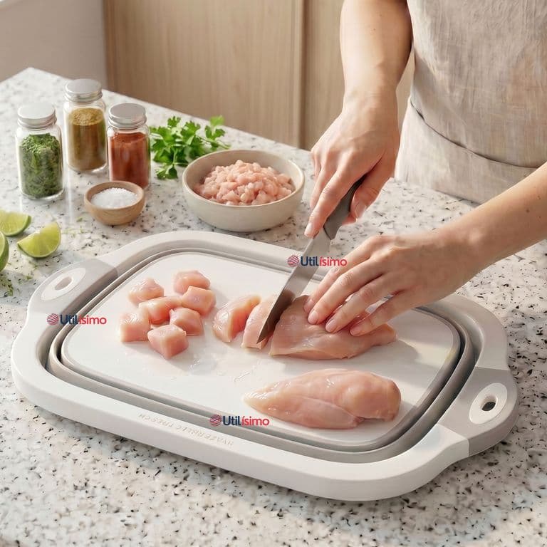 Tabla De Picar Plegable 3 En 1 Drenaje Multiuso Cocina Silicona