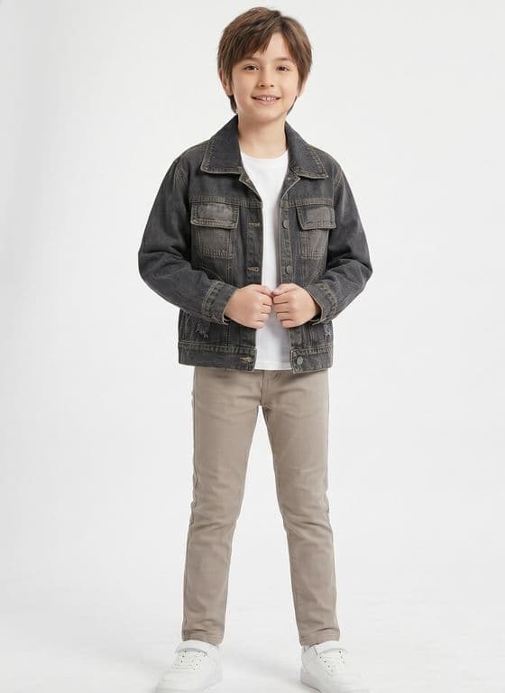 Chaqueta Mezclilla Nino Juvenil Denim Destroyed Oversize Negro 6