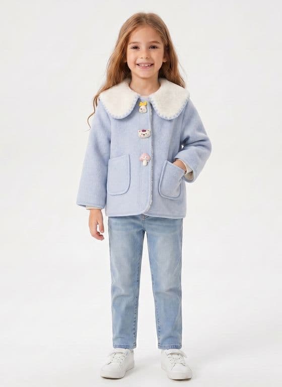 Abrigo Nina Invierno Chaqueta Infantil Chiporro Elegante Celeste 4